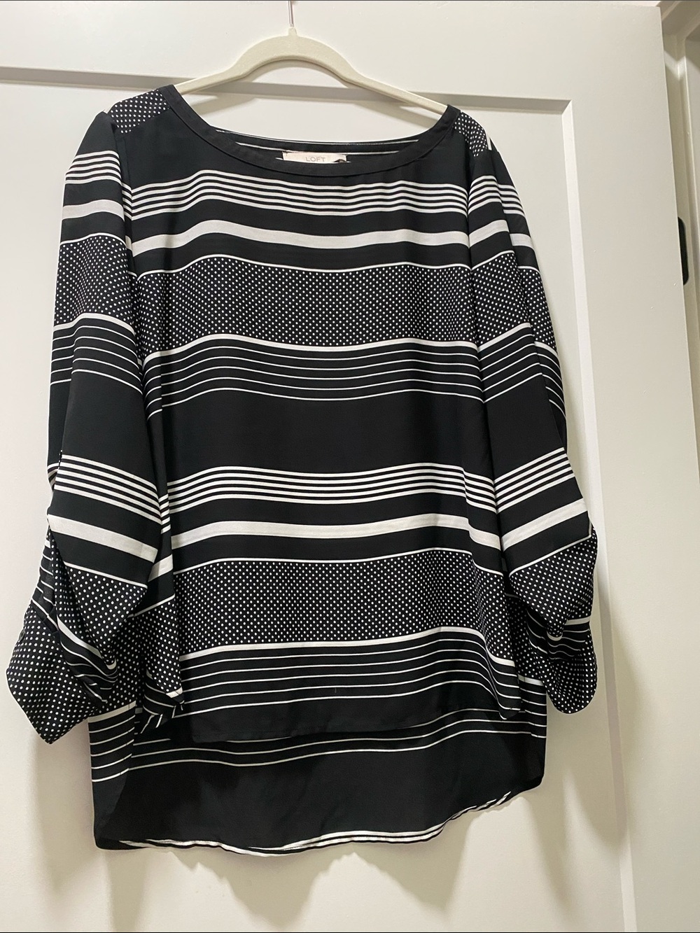 LOFT Black and White Striped & Dot Boatneck Tunic